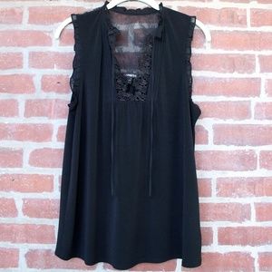 Lace Bib Front Tie-Neck Tank Top